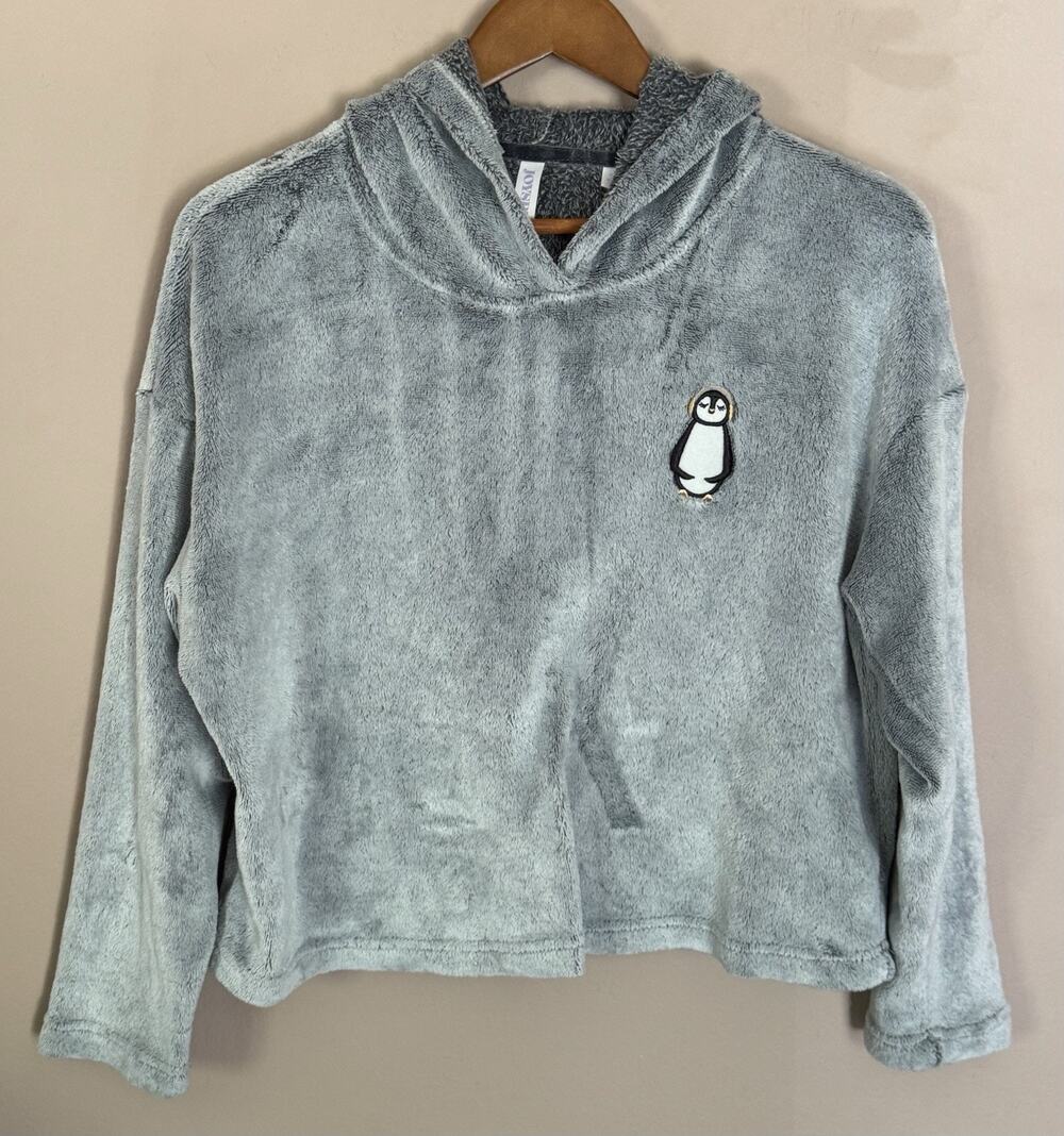 Joyspun Gray Pajama Top Hoodie Penguin Hooded Velour Top Women's Small ( 4-6)